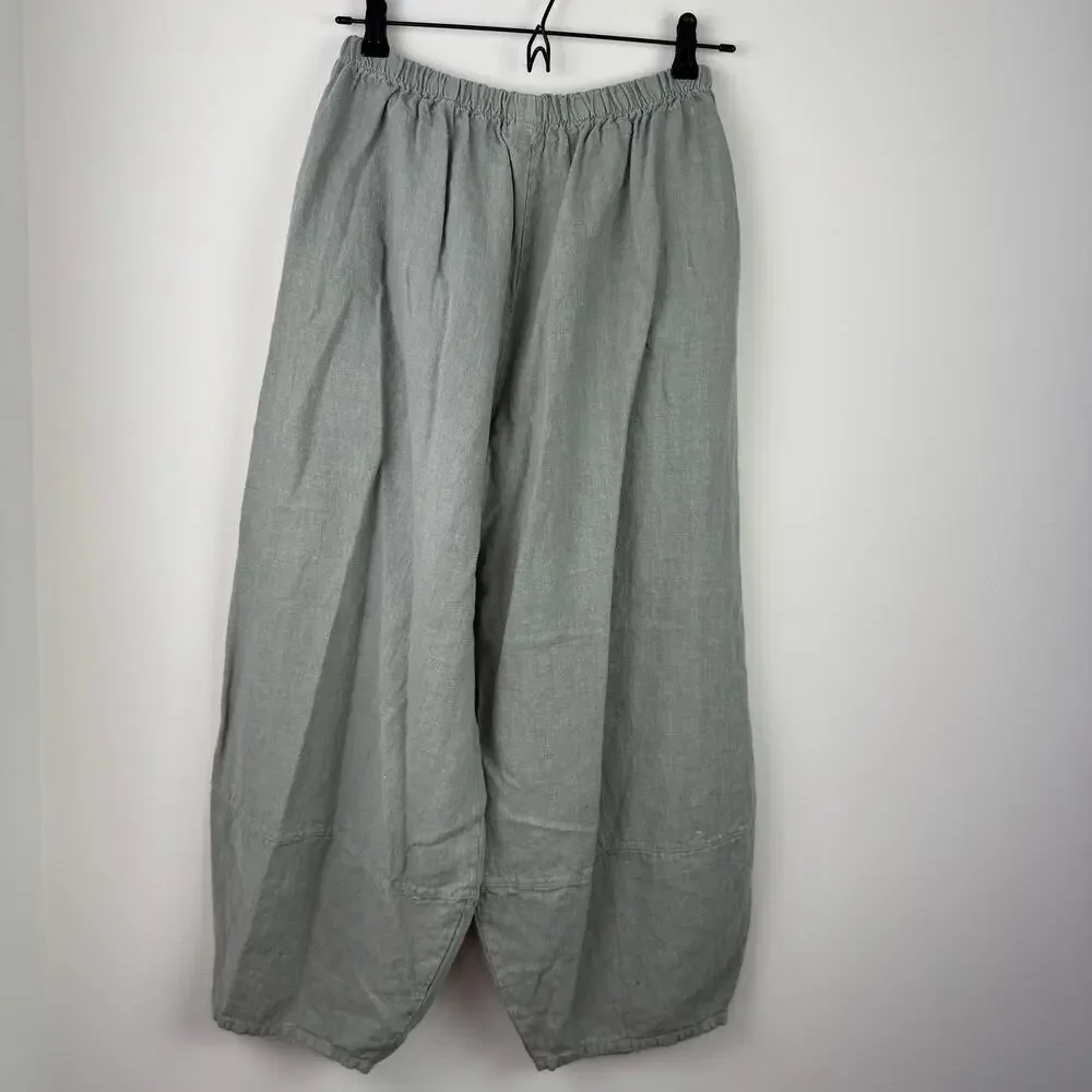 Bryn Walker Oliver USA Lagenlook Gray Green Lantern Pants Linen Wide-Leg S Small - Picture 4 of 8